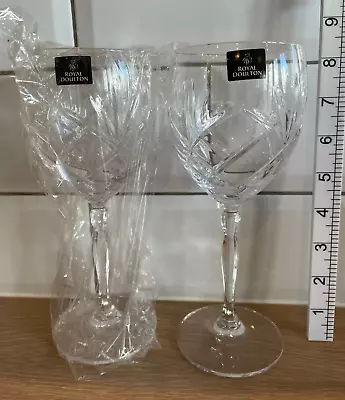 Buy Royal Doulton 24% Lead Crystal Glass Goblets Glasses X 2  8.25   21cm High BNOS • 17.99£