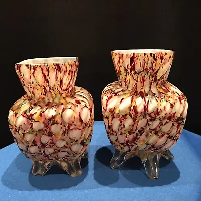 Buy Pair Of Franz Welz Cased Glass Vases - Harlequin Honeycomb Peacock Pattern • 22£