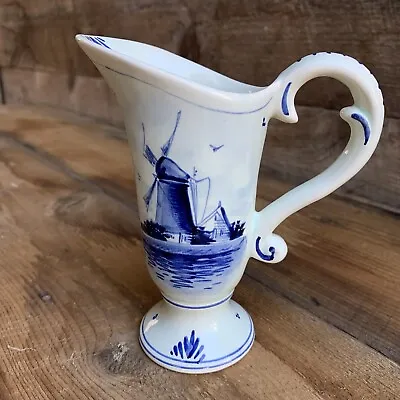 Buy Delft Ware Blue & White Ewer Pitcher Vase Windmill & Floral Motifs 6” T Signed • 9.47£