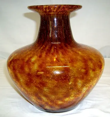 Buy Vtg. Hungarian Midas Art Glass Vase HB Brown Gold Fleck Crackle Glass Grannycore • 28.34£