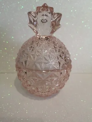 Buy Vintage Pink Pressed Glass Vanity Pot With Rose Topped Lid • 12.99£