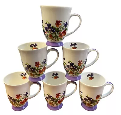 Buy 6 Orchid Flower Mugs Fine Bone China  - Floral Large Tea Coffee Mug Set Marquee • 24.99£