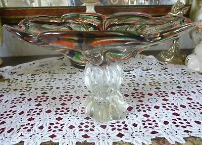 Buy Vintage Retro Glass  Fruit Bowl  Striped In Bright Colours. 19cm Tall • 45£