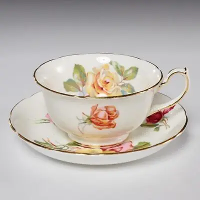 Buy Hammersley Cabbage Rose Teacup And Saucer Yellow Red Pink, Bone China, England • 71.04£
