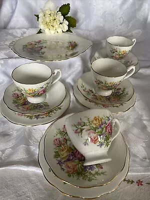 Buy Vintage Roslyn Fine Bone China Made In England Tea Set For 4 With Cake Plate • 29.99£
