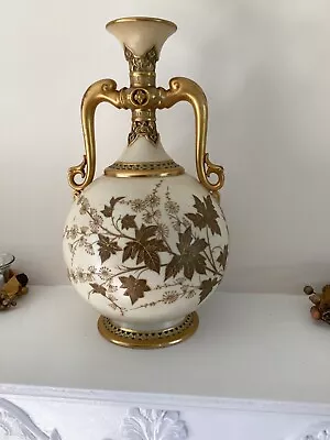Buy Antique Royal Worcester Blush Ivory Twin Handle Vase Standing 11” Tall • 100£