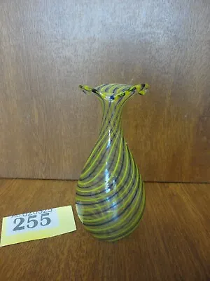 Buy Attractive Murano Yellow & Blue Striped Art Glass Vase • 4.95£