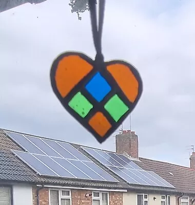 Buy Small , Real Glass, Suncatcher, Heart Shaped,  Stained Glass Art Window Hangings • 8£