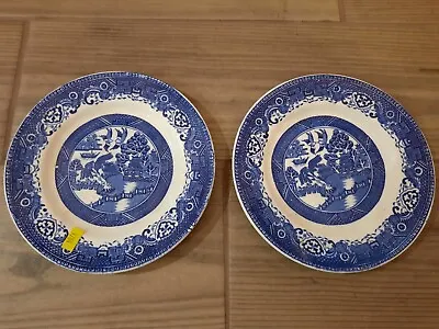 Buy 2 X  Old Washington Willow Plate Blue & White Transfer Ware  Antique  1900s • 7.30£