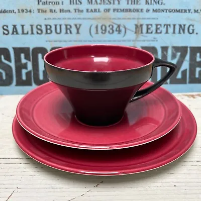 Buy Rare Art Deco Branksome China Red & Black Trio Side Plate Cup & Saucer • 19.99£