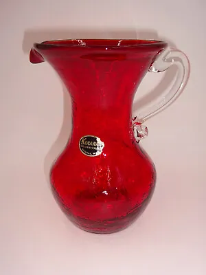 Buy Vintage Kanawha Red Hand Crafted Glassware Crackle Glass Pitcher 7  Clear Handle • 33.20£