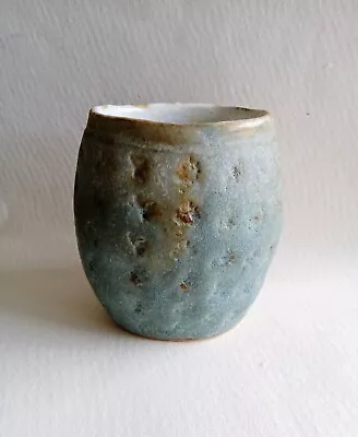 Buy Unique Handmade Pottery Vase. Rustic, Simple Matt Green Blue Glaze. Signed • 15£