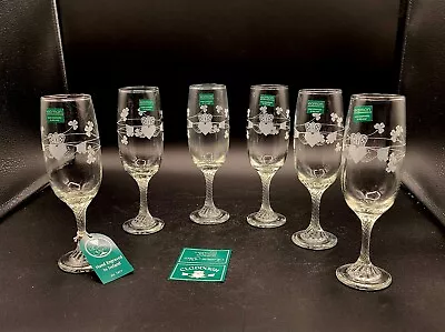 Buy Eamon Irish Etched Claddagh Shamrocks Wine Flutes Glasses Ireland Set 6 NIB • 65.15£