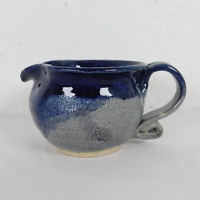 Buy Art Pottery Glossy Blue Gray Handled Small Creamer Rough Texture Artist Signed • 19.06£