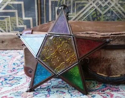 Buy Vintage Gothic Witch Star Stained Glass Metal Hanging Tea Light Candle Holder  • 14£