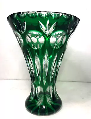 Buy Brilliant GREEN Vase Glass Cut To Clear Antique Heavy Lead Crystal 7” Tall • 49.14£