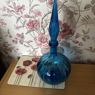 Buy Large Vintage Pretty Blue Glass Bottle With Stopper • 5£