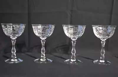 Buy FOUR Fostoria Navarre Clear Glasses 5 1/2  Champagne Tall Sherbet Etched Crystal • 61.67£