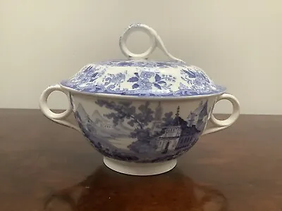 Buy Antique Pearlware Blue And White Lidded Broth Pot Bowl Georgian C1825 Houses • 29.99£