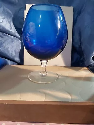Buy RETRO 1970s COBOLT BLUE BODY, CLEAR STEM ART GLASS BALLOON BRANDY BOWL 19cm High • 5.99£