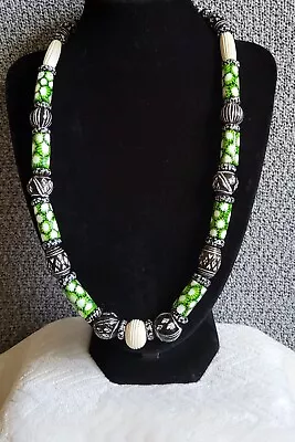 Buy African Antique Venetian Trade Bead Necklace,Clay Mali, Bone, Krobo,Spring Green • 64.41£