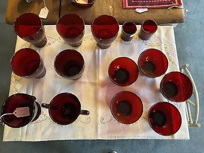 Buy Vintage Mid Century Ruby Red Glassware Set • 212.22£