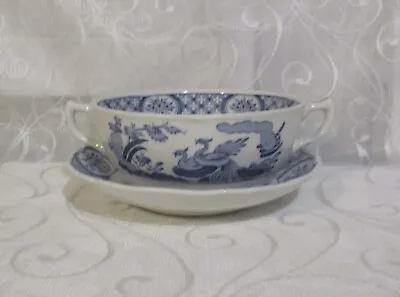 Buy Furnivals OLD CHELSEA Blue And White Two Handled Soup Coupe Bowl And Saucer • 12.99£
