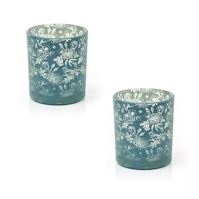Buy Pack Of Botanical Love Tealight Holder | Blue Floral Tea Light Candle Holder • 8.99£