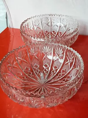 Buy 2 Matching Cut Glass Clear Fruit Bowls • 20£