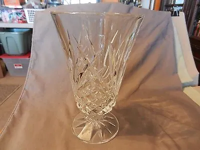 Buy Large American Deep Cut Crystal Pedestal Vase Thatched Pattern • 172.93£
