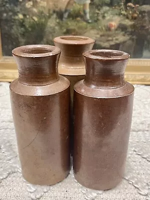 Buy Pair Of Vintage 8inch Glazed Brown Stoneware Vases- 2 Available • 16£