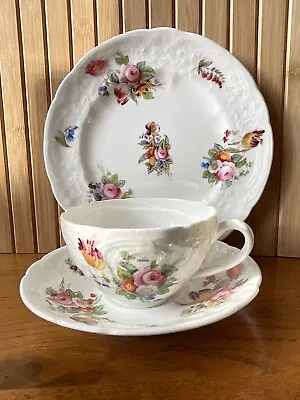Buy Antique English Floral Coalport Trio C1891-1920 Tea Cup & Saucer Side Plate Set • 17£
