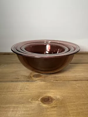 Buy Vintage Set Of 3 Pyrex Cranberry Amethyst Nesting Mixing Bowls 322 323 325 • 34.66£