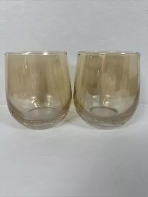 Buy Pier 1 Crackled Amber Golden Luster Lowball Tumbler Water Whiskey Wine Glass 2 • 57.54£
