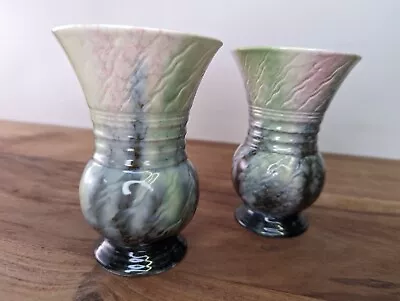 Buy Pair Of Vintage SylvaC 676 Thistle Vases Blue Green Pink Gloss Lustre • 20£