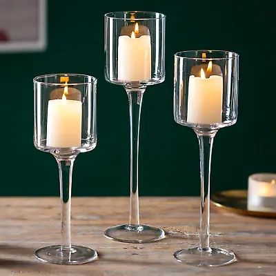 Buy Sziqiqi Clear Glass Tea Light Candle Holders Set Of 3, Tall Candle Holder For • 24.29£