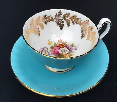 Buy Aynsley Turquoise And Gold Floral China Cup And Saucer • 30£