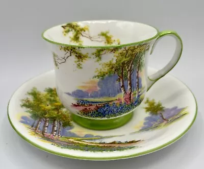 Buy Aynsley  Bluebell Time  Pattern 2045 Green Trim Tea Cup & Saucer • 16.99£