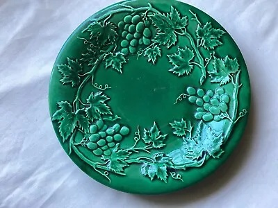 Buy Antique Majolica Pottery Cabbage Leaf  Shallow Dish Plate Grape Vine • 18£