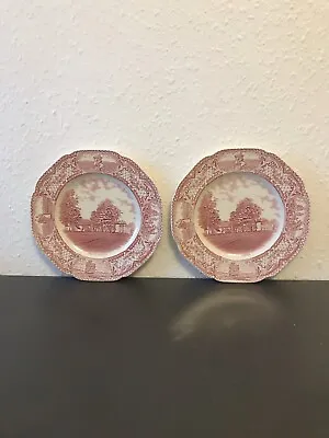 Buy Crown Ducal Colonial Times Mount Vernon Red Scalloped Dinner Plate Set Of 2 • 5£