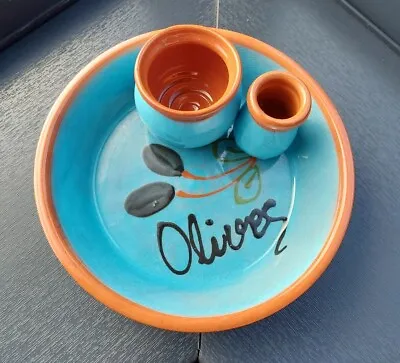 Buy Olive Dish With Integral Bowl For Pips 16 X 6 Cm Handmade Ceramic Pottery • 11.99£