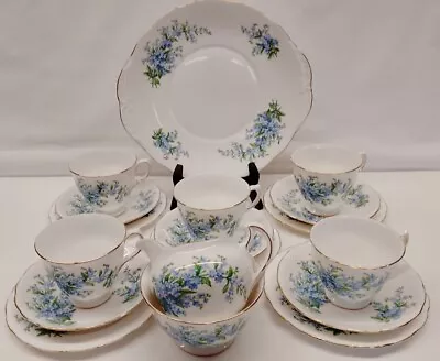 Buy Vintage 18 Piece Queen Anne Bone China Tea Set With Blue And White Floral Design • 20£