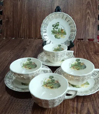 Buy American Limoges Chateau France Mandarin Green 4 Cups And 4 Saucers • 67.28£