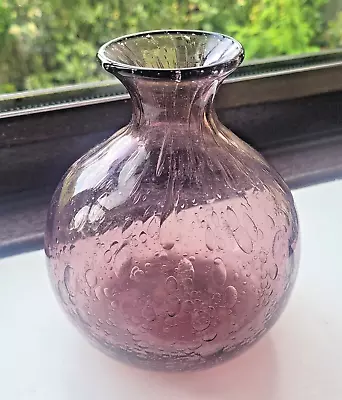 Buy Mid Century Modern Art Glass Amethyst Colour Bubble Inclusion Vase • 22£
