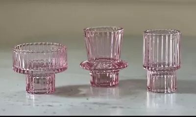 Buy Pink Candlestick Holders Set Of 3 Glass For Taper Or Tea Light Candles • 12.48£