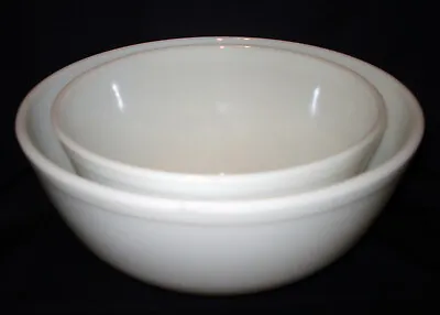 Buy 2 Vintage White Milk Glass Band 10 ½” & 8 ¾” Round Nesting Mixing Bowls Set • 9.48£