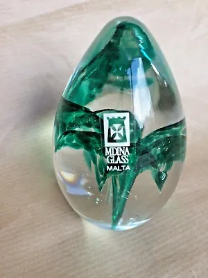 Buy Mdina Maltese Green Glass Paperweight Signed And With Label • 15£