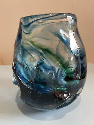 Buy Whitefriars Glass Knobbly Marine Blue Green Streaky Vase • 42£