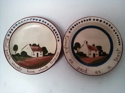 Buy WATCOMBE TORQUAY Devon Ware Pottery 2 Plates   Cottage Motto 16 Cm Vintage • 9£