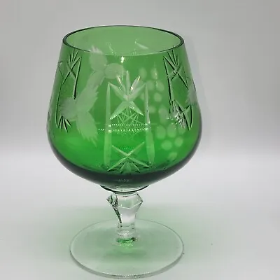 Buy  BOHEMIAN CZECH  Green Cut To Clear Crystal Glass Brandy Snifter  • 13.50£